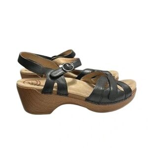 Dansko Black Leather Strappy Sandals